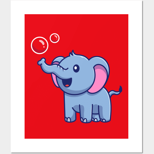 Cute Elephant With Bubbles Cartoon Wall Art by Catalyst Labs